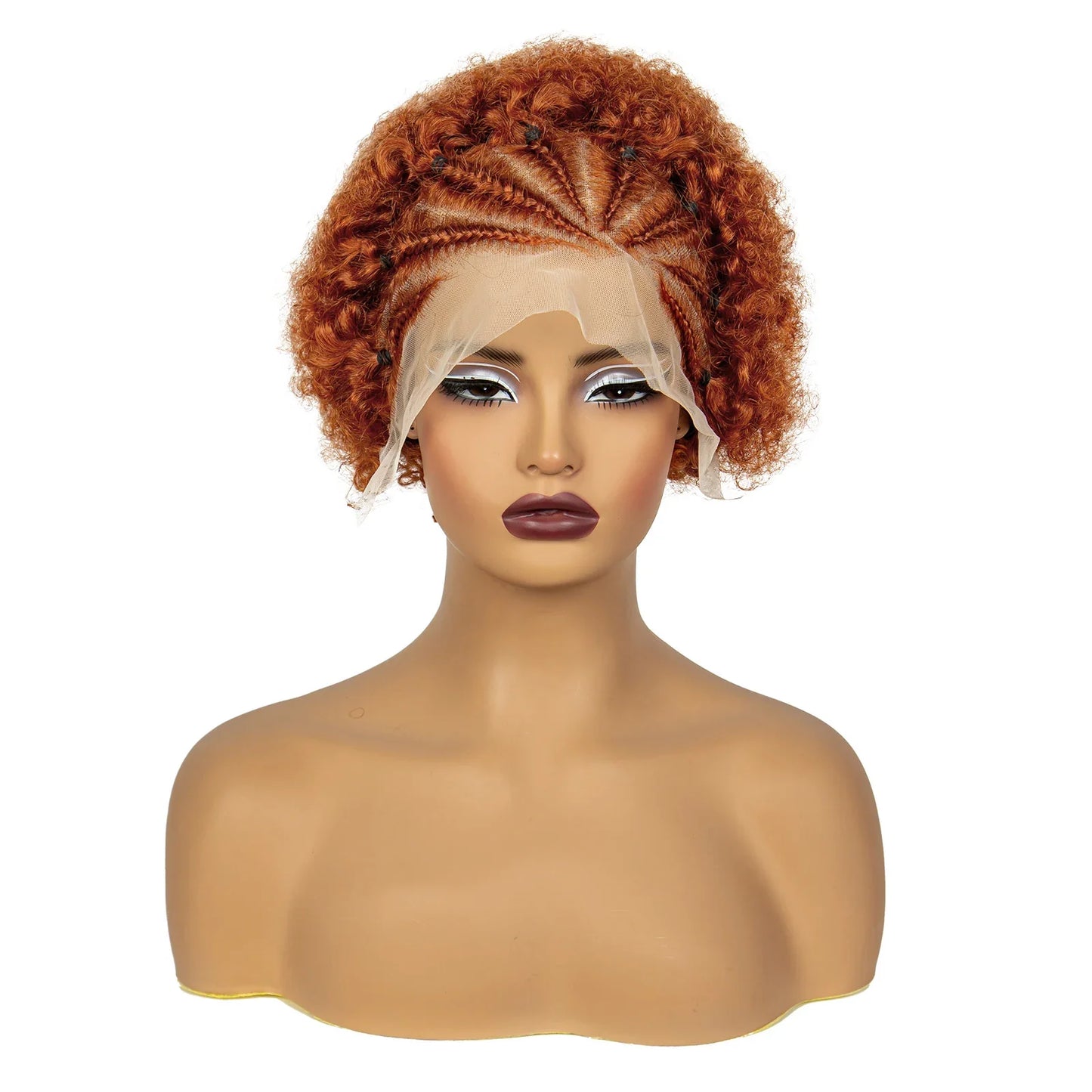 6" 1B/4 Afro Kinky Curly Cornrow Braids Bob Wig | 13x4 Lace Frontal