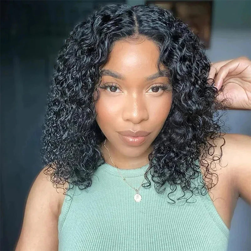 12" Deep Wave Bob Wig | 4x4 Lace Closure Wig | Glueless Virgin Brazilian Human Hair