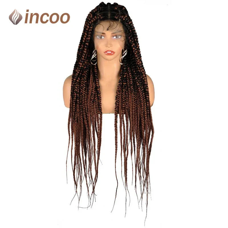 36" Large Square Knotless Box Braids Wig | Full Double Lace | Baby Hair | Kanekalon