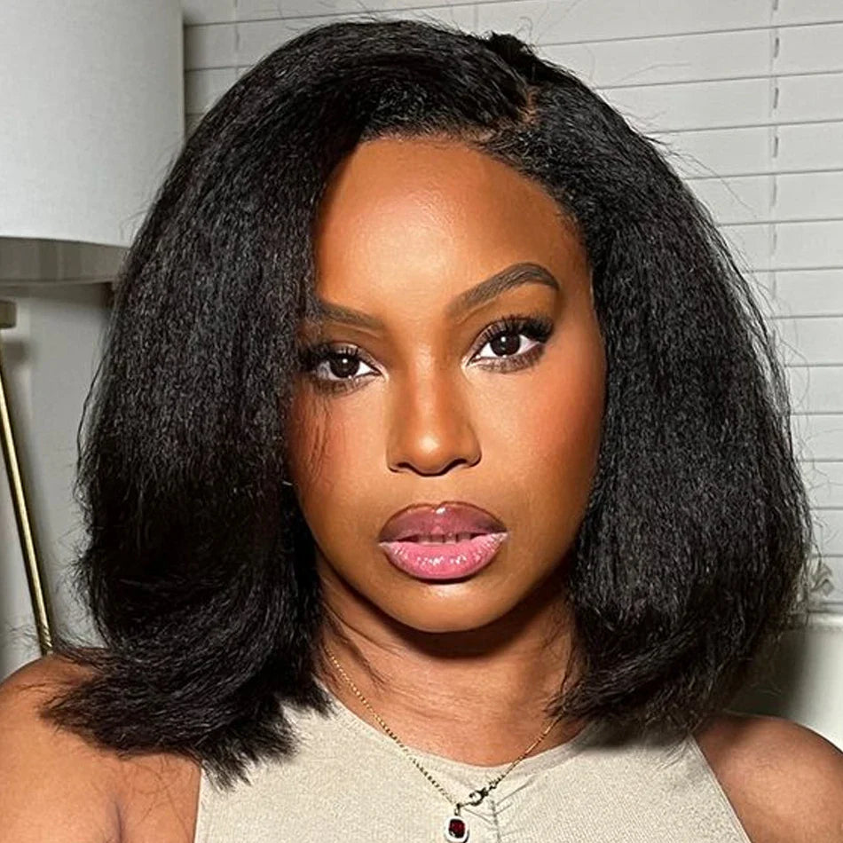 13x4 Glueless Kinky Straight Bob Wig | Ready-to-Wear | Brazilian Remy Human Hair