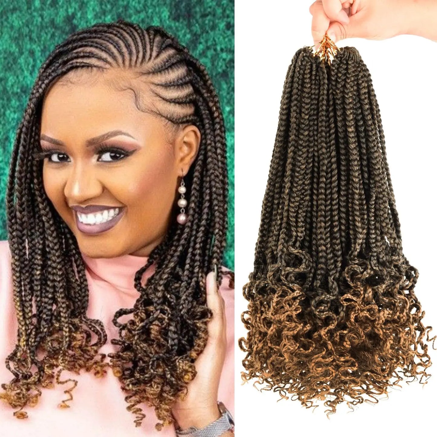 Pre-Looped Box Braids Crochet Hair with Curly Ends | 3X Soft Boho Braids