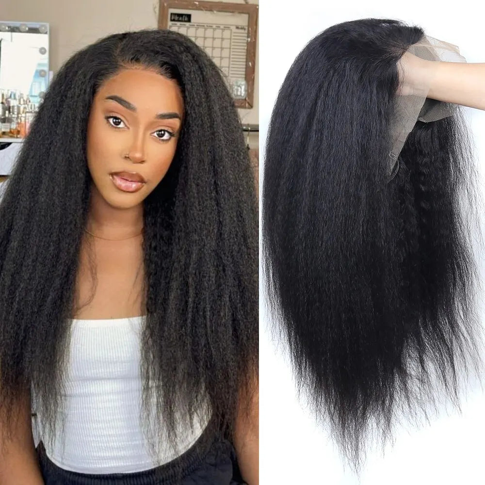 Kinky Straight Human Hair Lace Front Wigs 13x4 Pre Plucked Transparent Remy Hair 12"-30" Brazilian