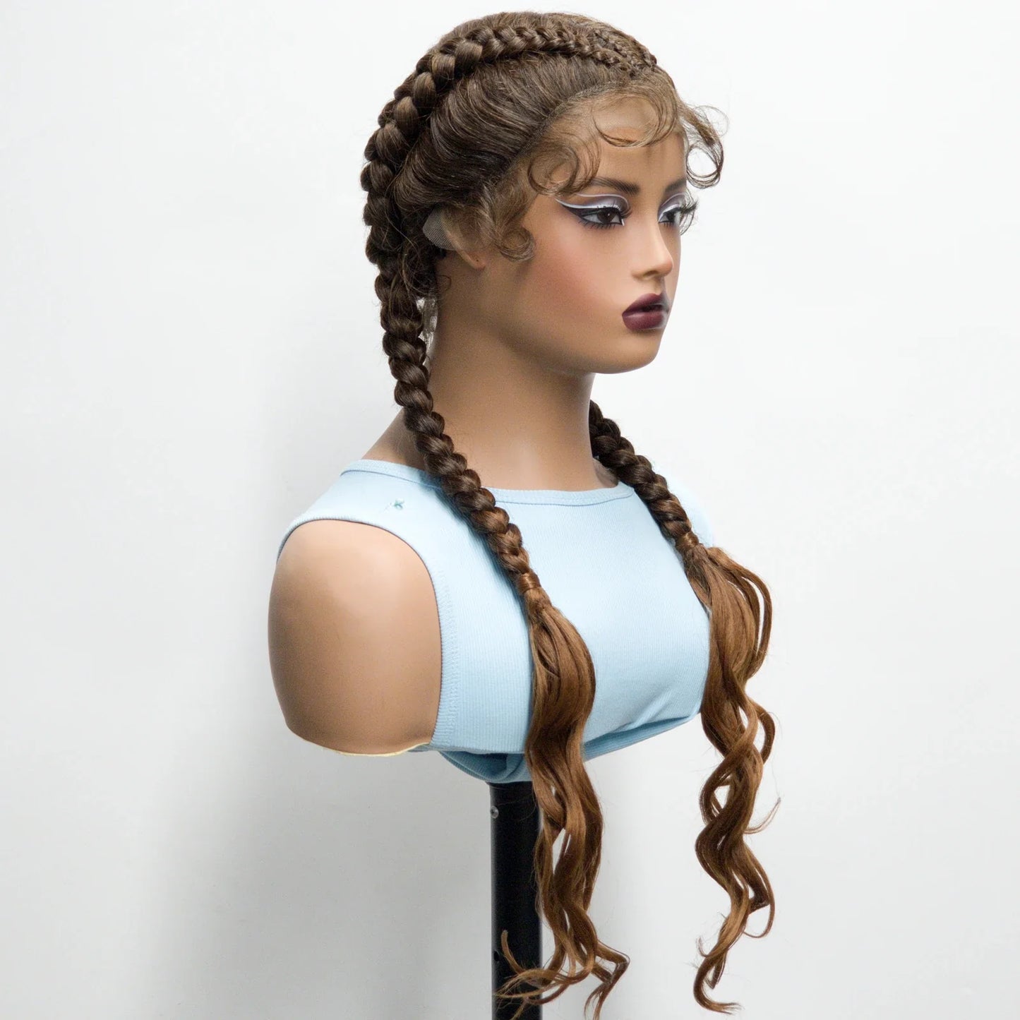 34" Ombre Twist Braided Lace Wig | Curly Ends | Baby Hair | Synthetic Braids | Black Women
