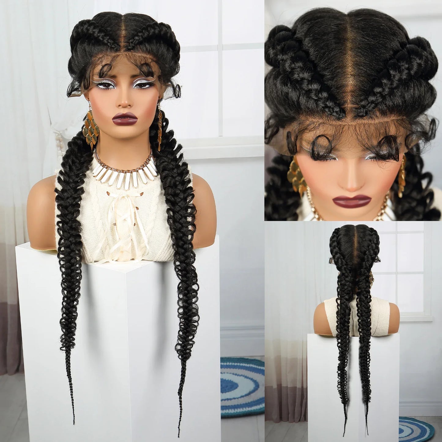 36" Blonde Twisted Braids Wig | Transparent Lace Front | Baby Hair