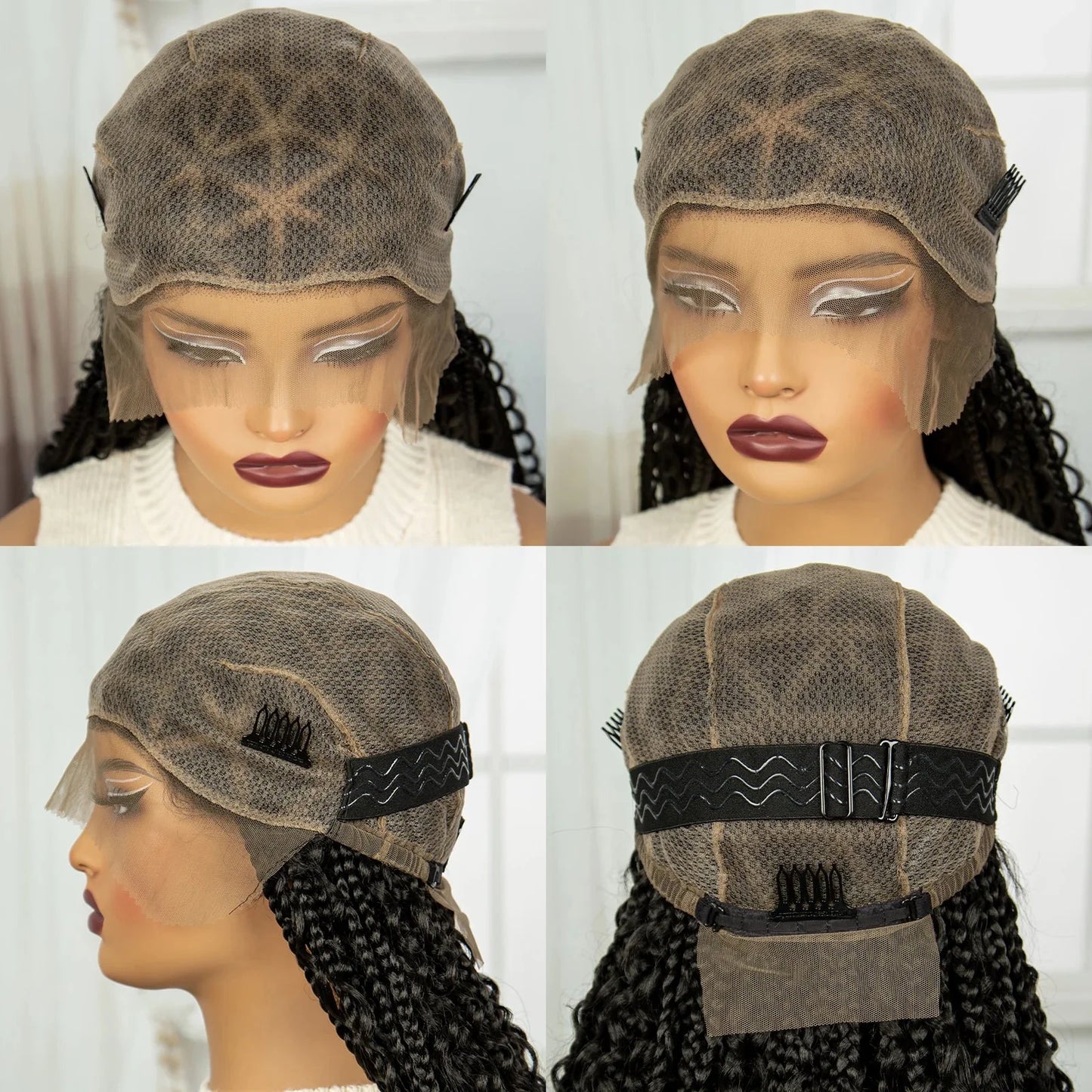 32 Inch Natural Curly Boho Box Braids Wig - Knotless - Full Lace - Synthetic - with Baby Hair