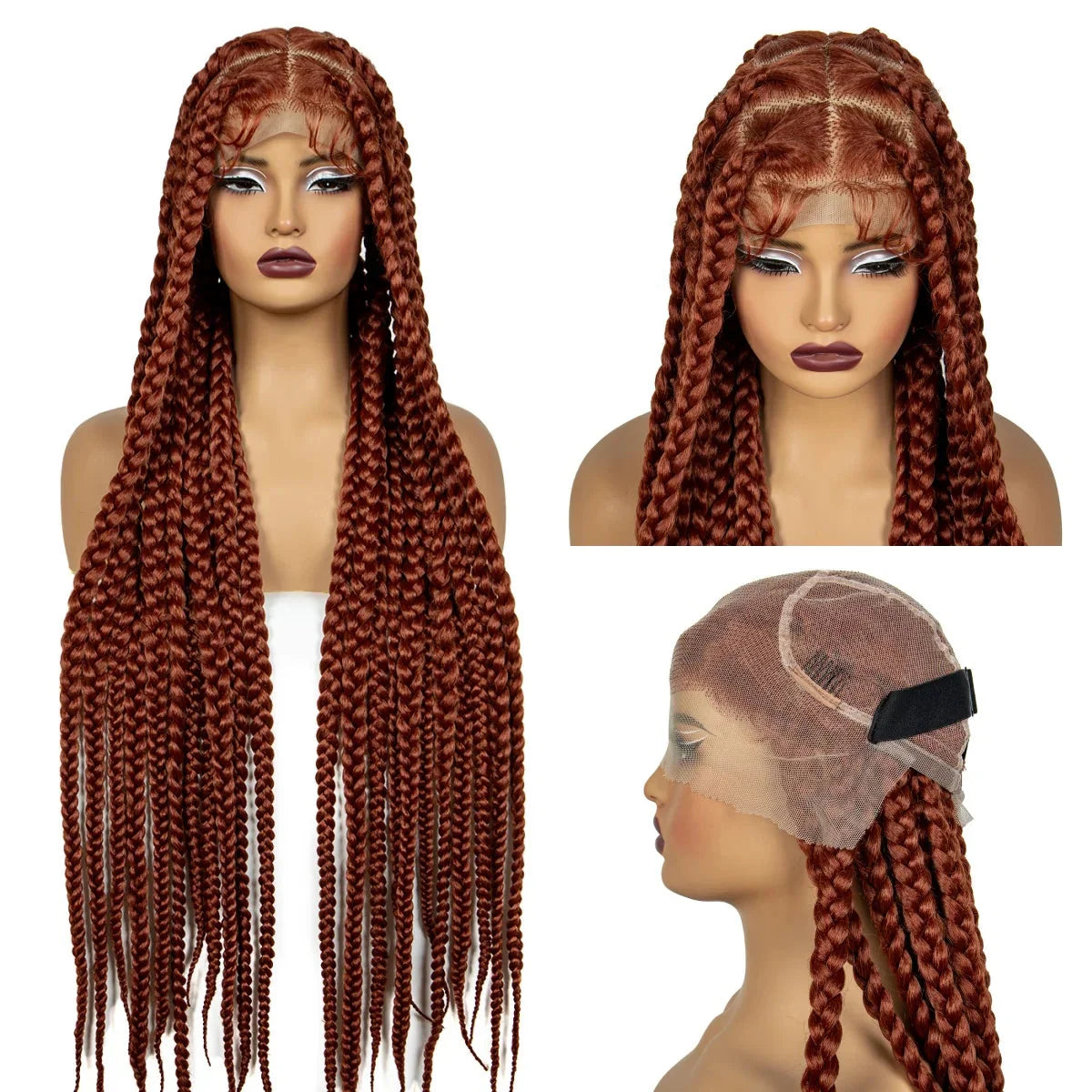 36" Purple Knotless Box Braids Wig | Transparent Full Lace | Baby Hair | Synthetic