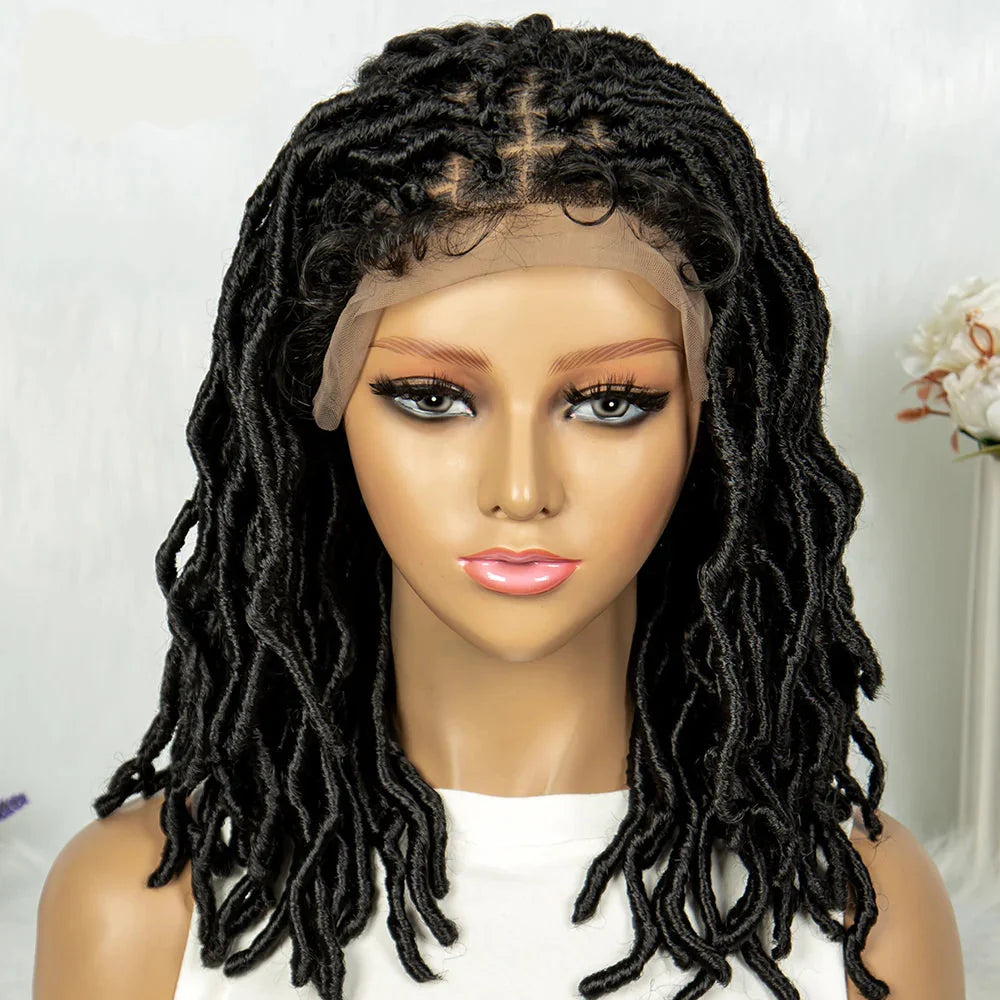 14" Twisted Box Braids Lace Front Wig | 9*6 Square Locs | Synthetic Dreadlock Braids | Black Women
