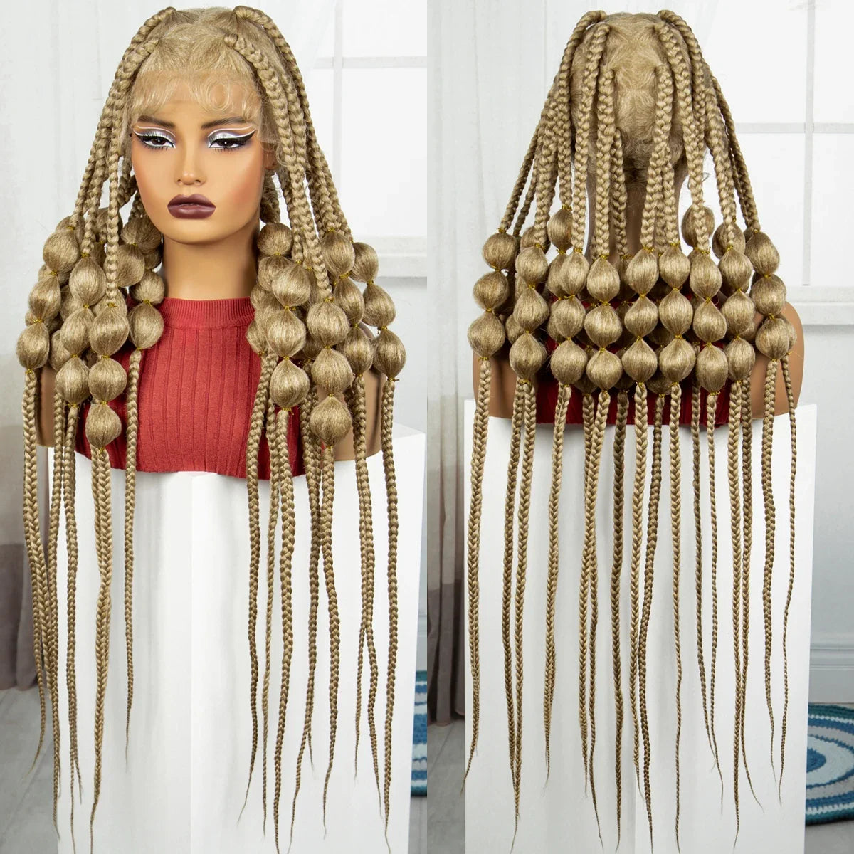 Natural 40 Inch Long Synthetic Full Lace Braided Wig | Handmade Knotless Bantu Braids Lace Wig with Baby Hair for Women