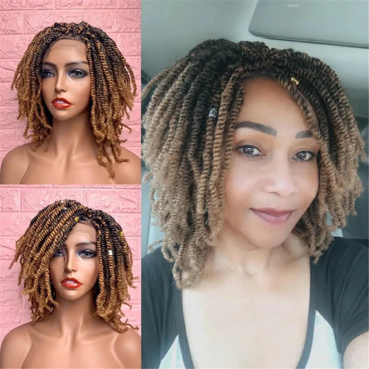 14" Nubian Kinky Twist Braided Wig | Full HD Lace | Afro Twist Wig | 4C Texture | Spring Twist | Cosplay Wig