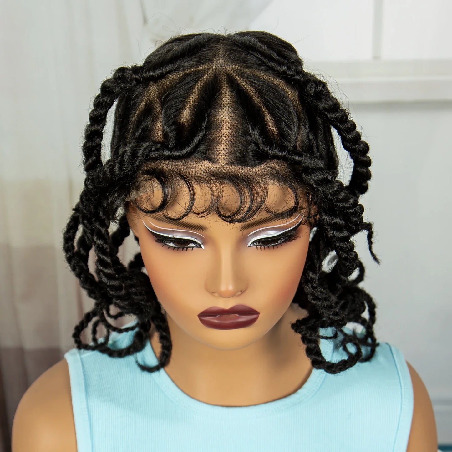 12" Natural Bantu Knotless Braids Wig | Transparent Full Lace | Baby Hair