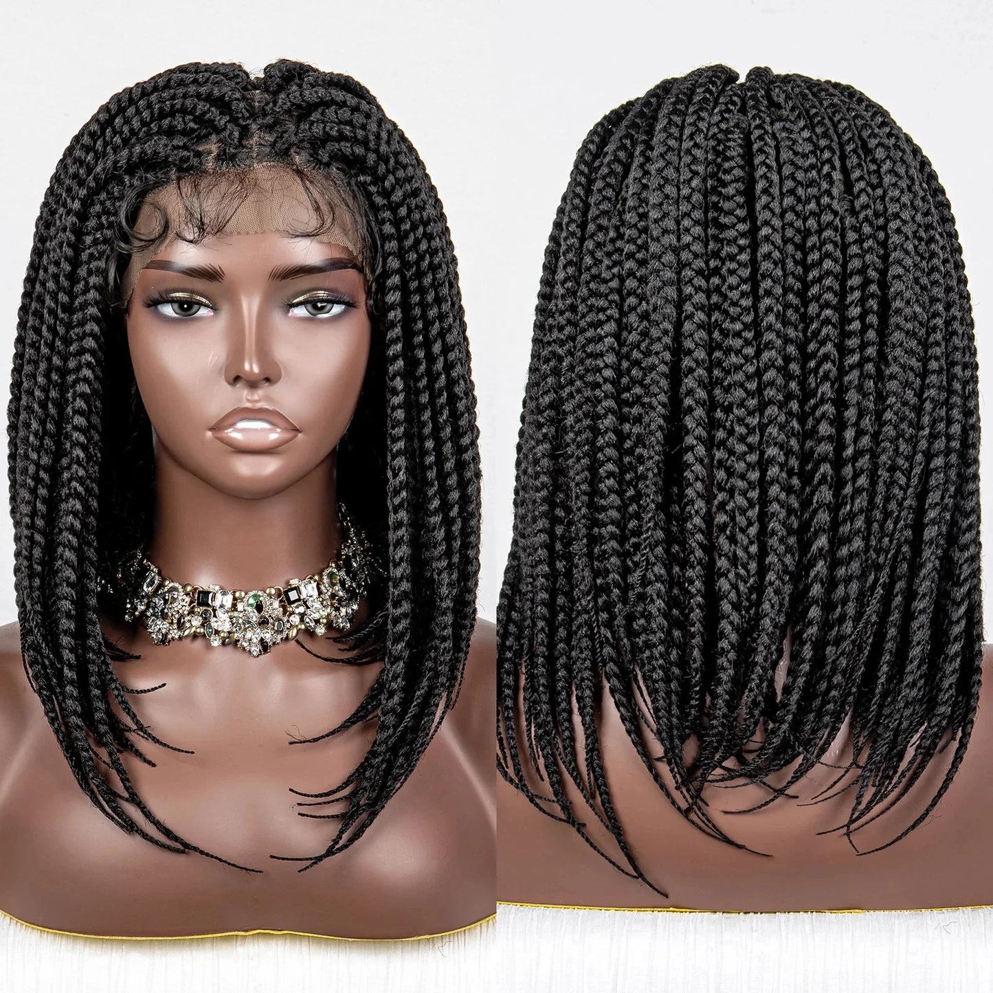 14" Short Bob Knotless Box Braids Wig | Transparent Full Lace Front