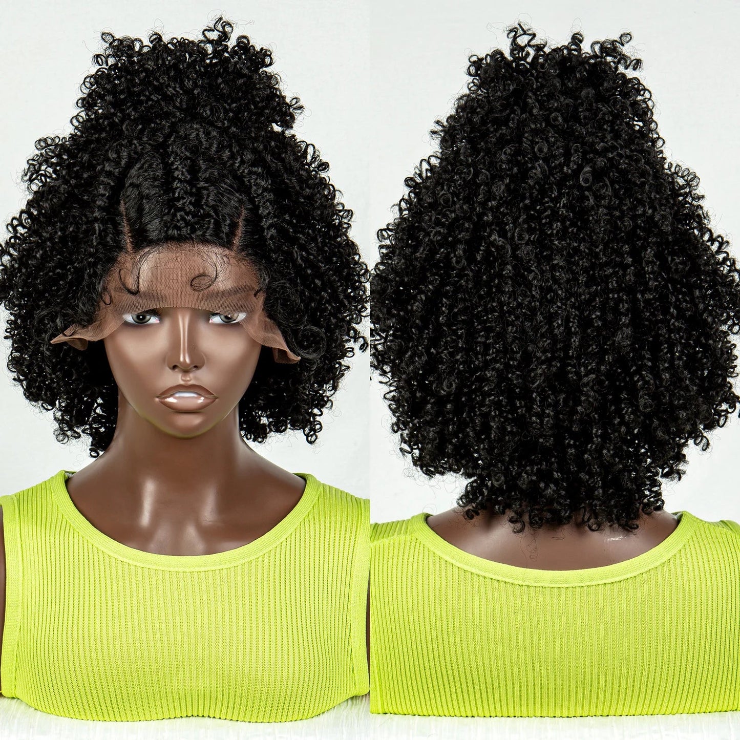 Short Afro Curly Knotless Braids Wig | Lace Front | Baby Hair