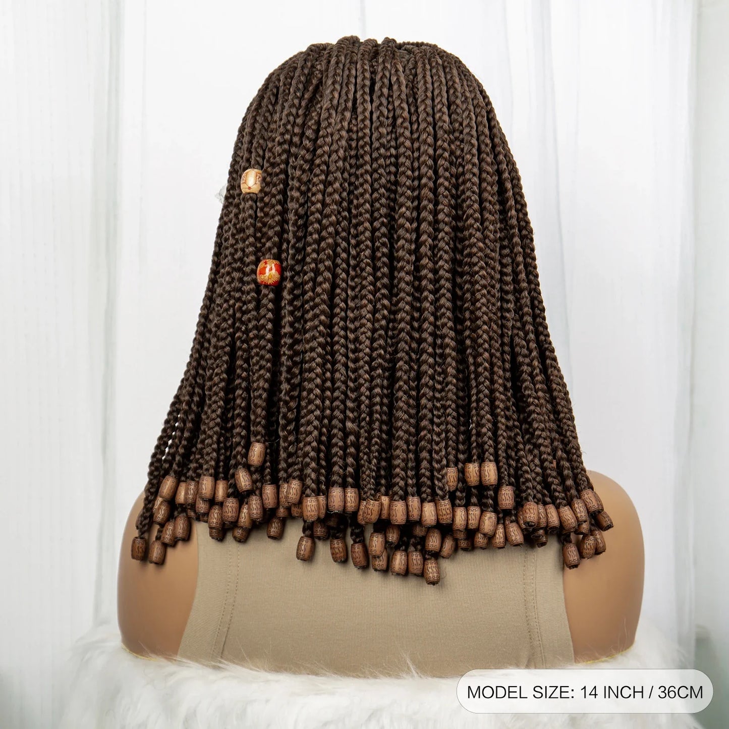 14" Short Bob Box Braided Wig with Beads | Knotless Braids | Synthetic Lace Front Wig | Baby Hair