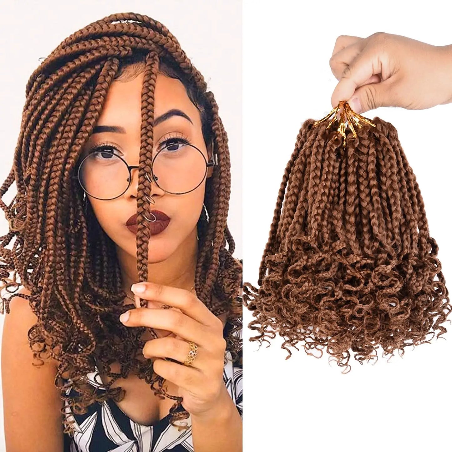 Pre-Looped Box Braids Crochet Hair with Curly Ends | 3X Soft Boho Braids