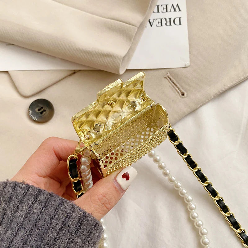 Fashionable Metal Shoulder Bags for Women | High Quality Crossbody Bag & Designer Clothing Accessories (Satchel Cute Mini Diamond Bag)