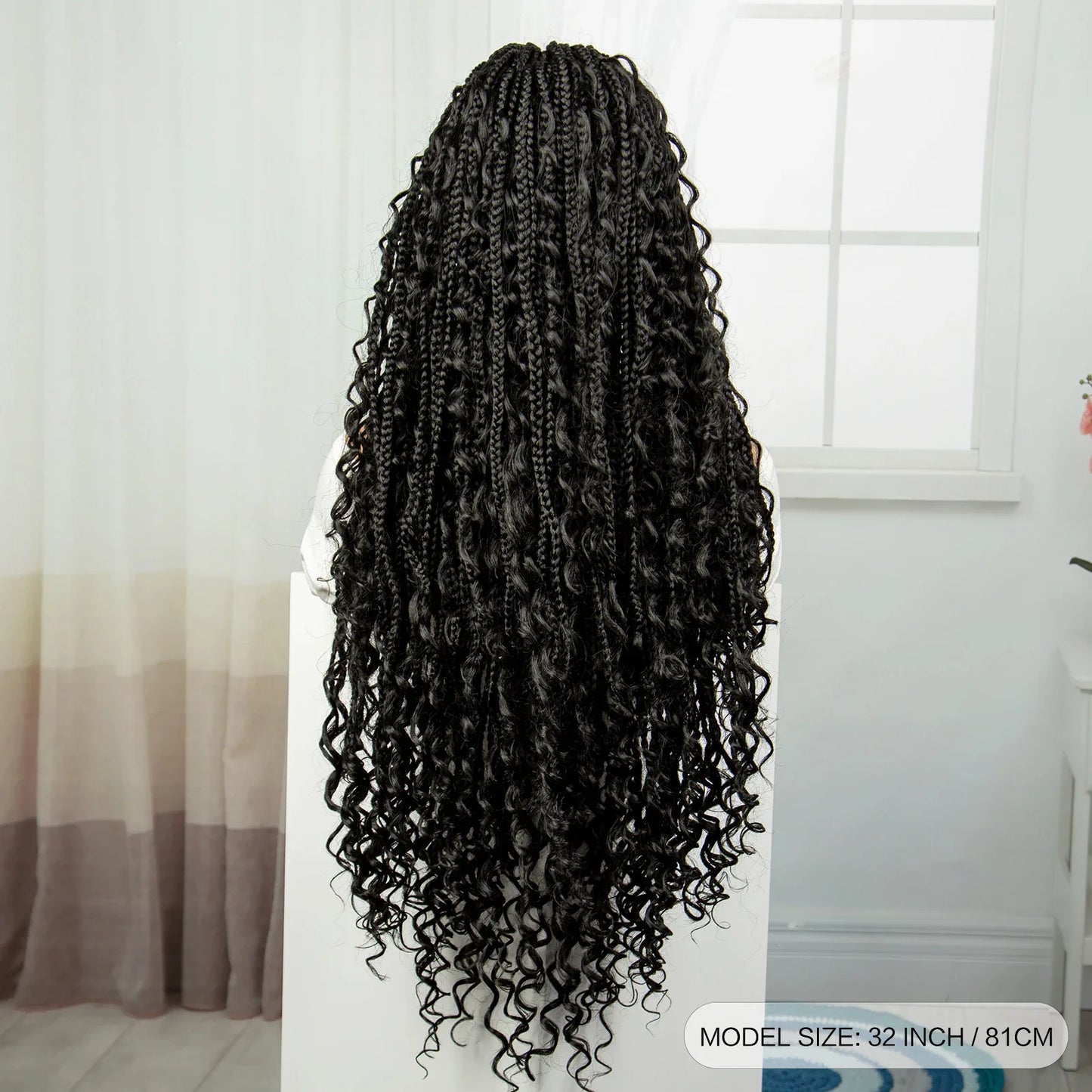 Burgundy Boho Knotless Braids Wig | Curly Ends | Lace Front | Baby Hair