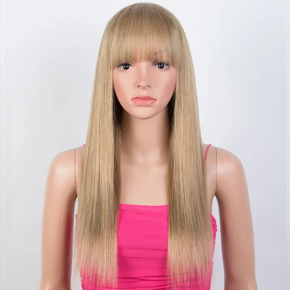 Honey Blonde Highlight Bob Wig | Straight Human Hair with Bangs