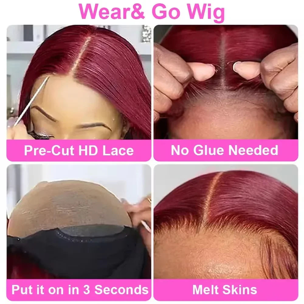 99J Burgundy Bob Wig | Glueless 7x5 Lace Front Wig | Pre-Plucked Brazilian Remy Hair