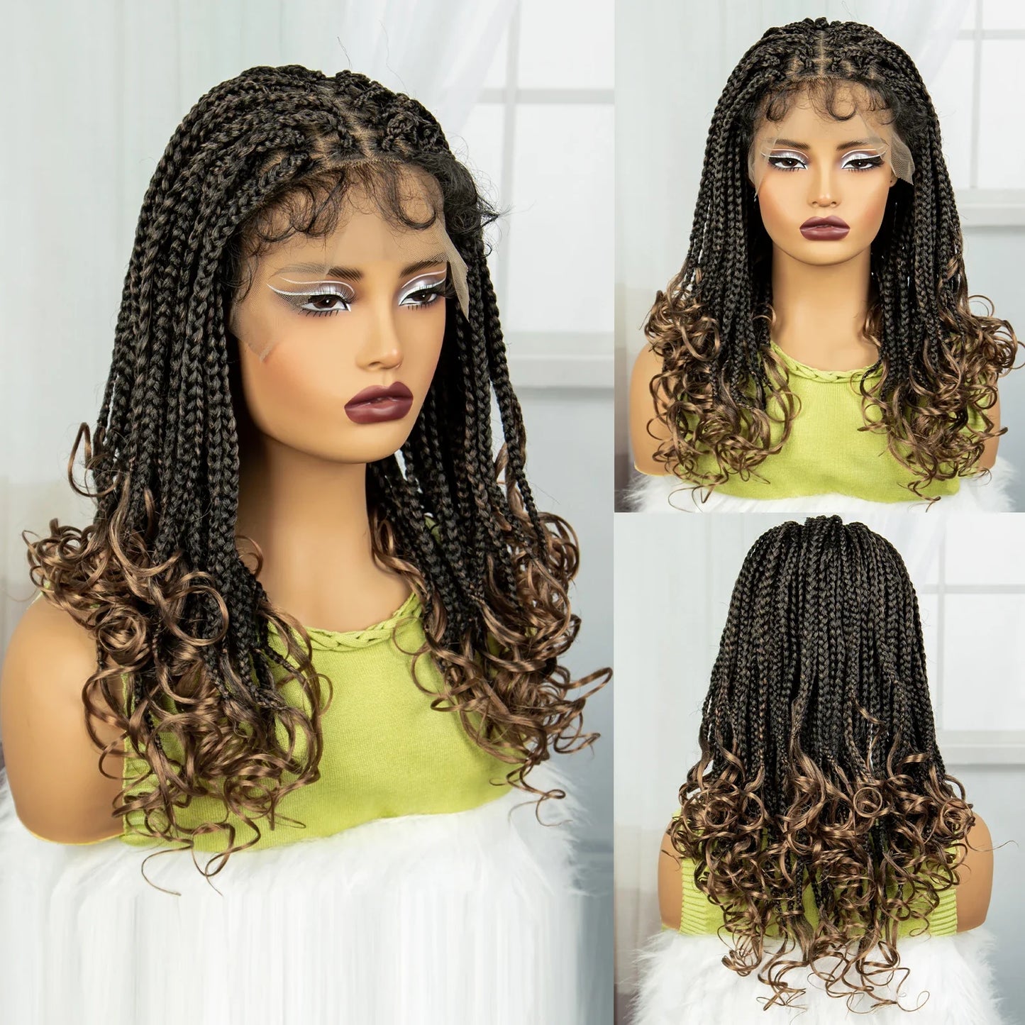 Burgundy Knotless Braids Wig with Curly Ends | 9x6 Lace Front | Blended Box Braids