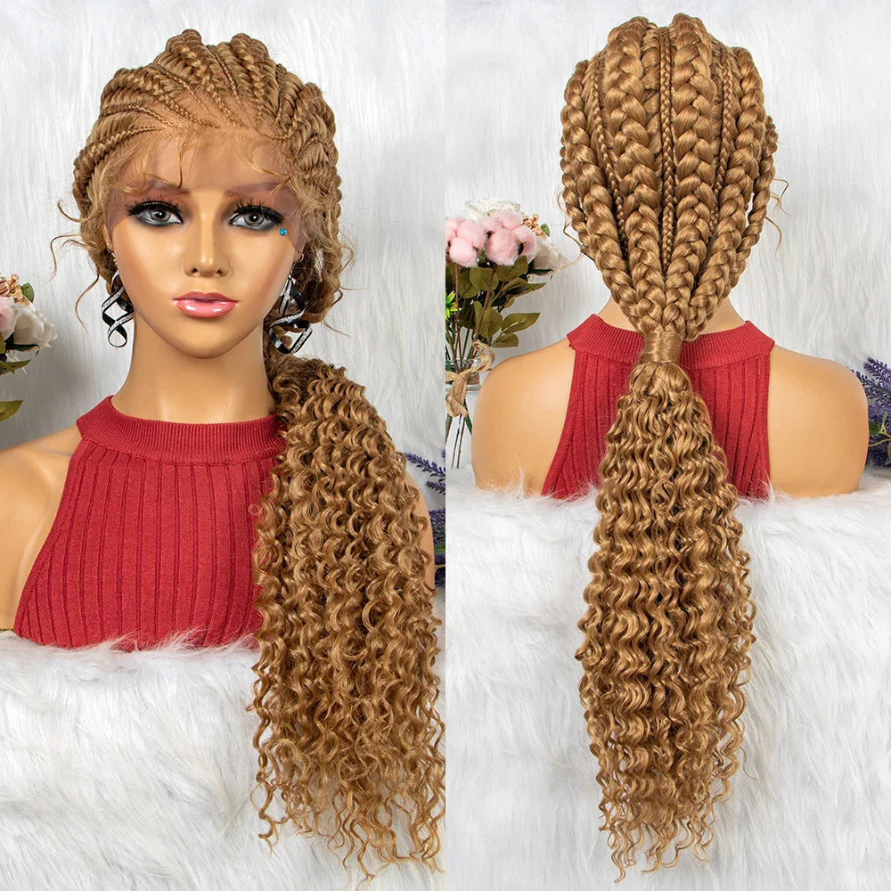 Curly Ends Cornrow Box Braids Wig | Handmade Lace Front | Baby Hair