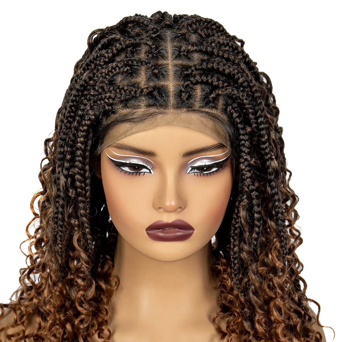Boho Curly Ends Knotless Braids Wig | Transparent Full Lace | Baby Hair