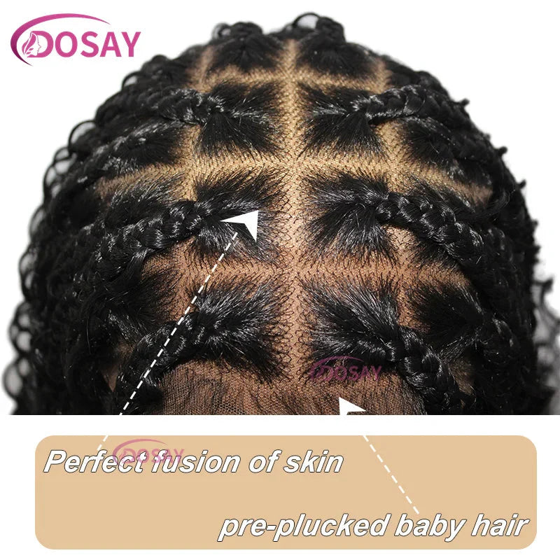12" Curly Boho Braids Bob Wig | 360 Full Lace | Knotless Box Braids | Baby Hair
