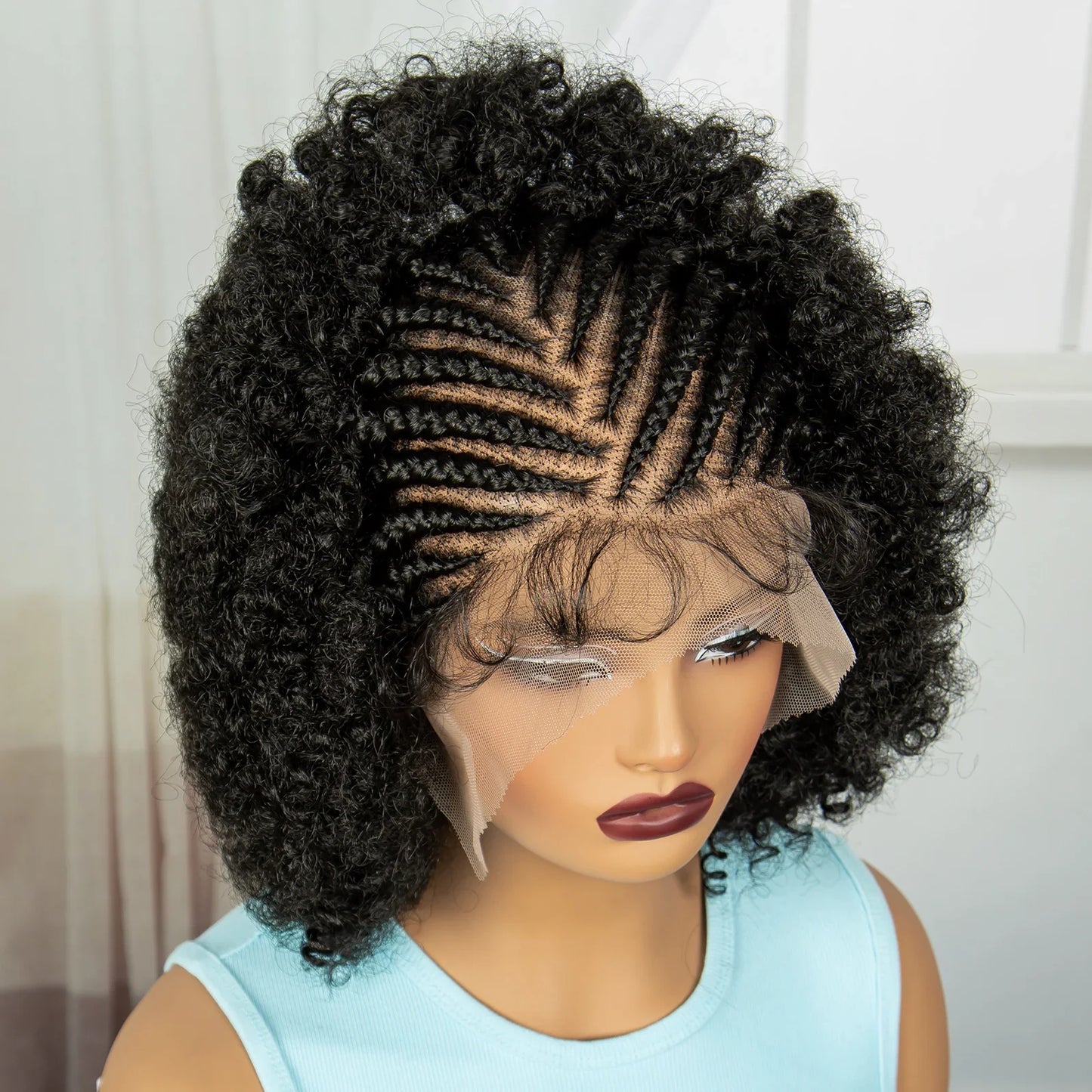 Afro Kinky Curly Cornrow Braids Wig | Full Lace | Baby Hair | Natural Look