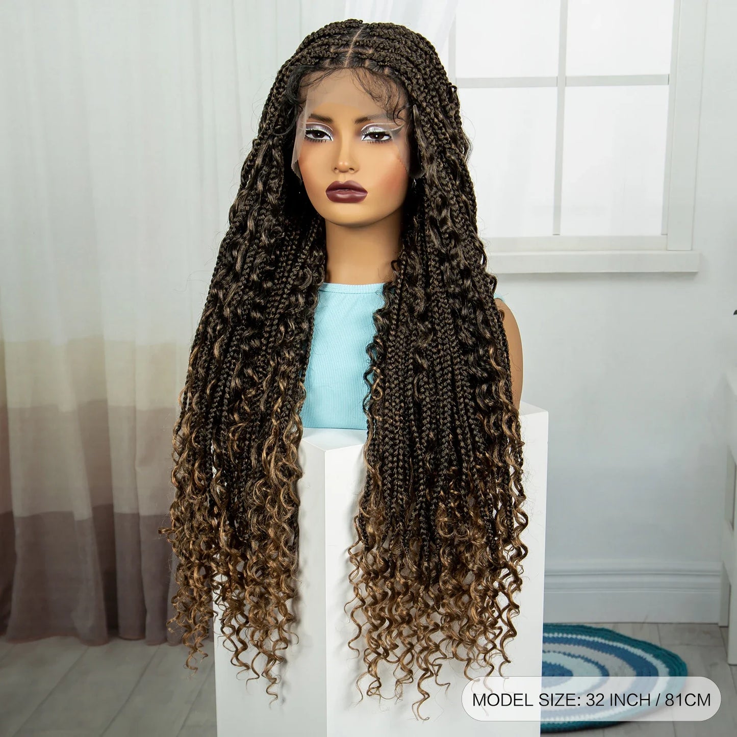 Ombre Knotless Braids Wig | Curly Ends | Full Lace | Baby Hair | Handmade