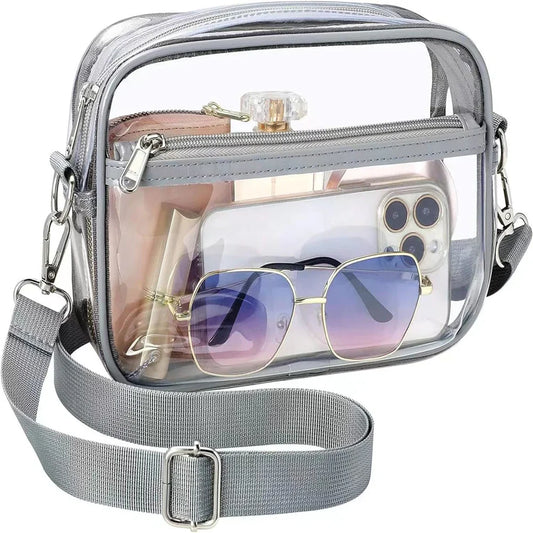 Transparent PVC Crossbody Bag | Ladies Jelly Square Shoulder Messenger Bag & Waterproof Cosmetic Bag (Female Phone Purse for Travel)