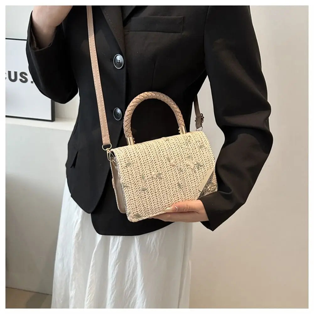 Women's Summer Bohemian Straw Bag | Woven Beach Crossbody & Rattan Braid Grass Vacation Bag (Girls Shoulder Messenger Handbag)