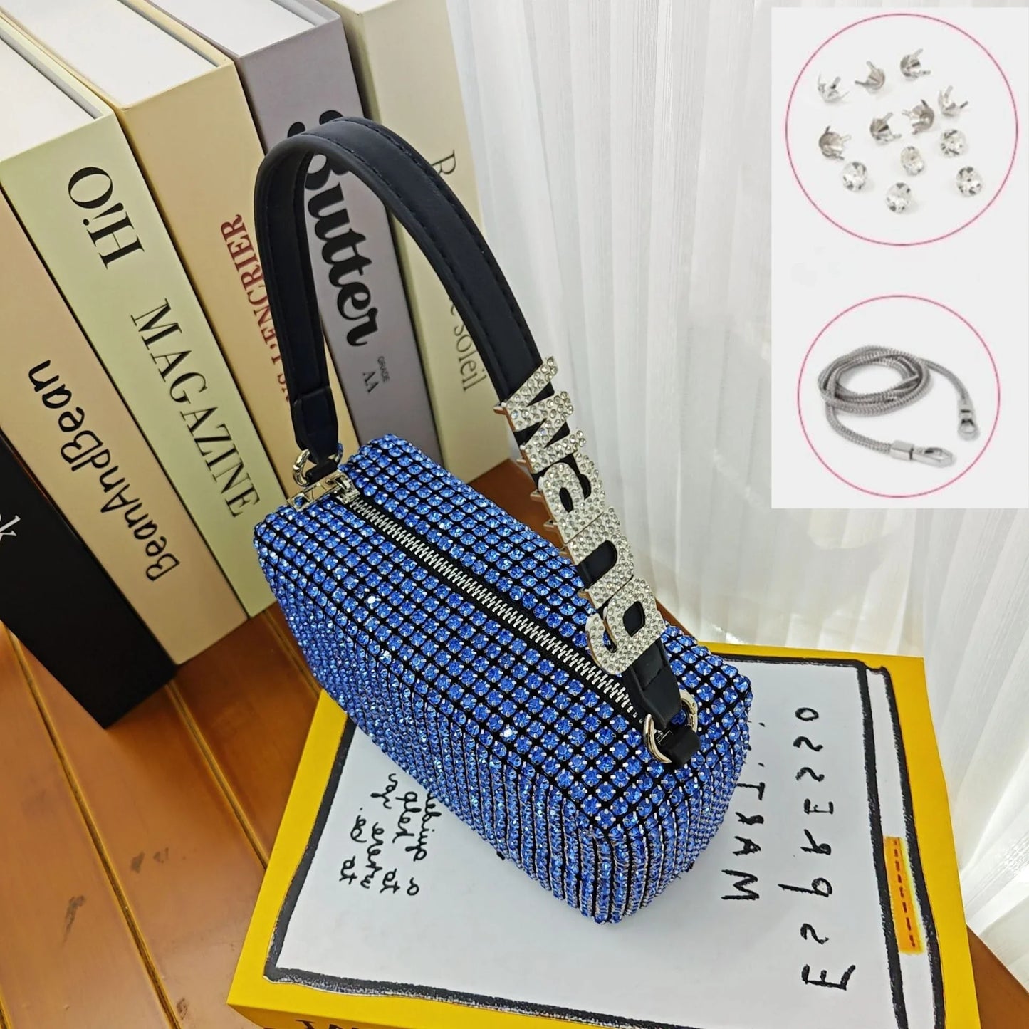 Super A Rhinestone Light Luxury Bag | Women's Summer High-End Texture Messenger & Portable Dinner Bag (Shiny Full Diamond Crossbody)