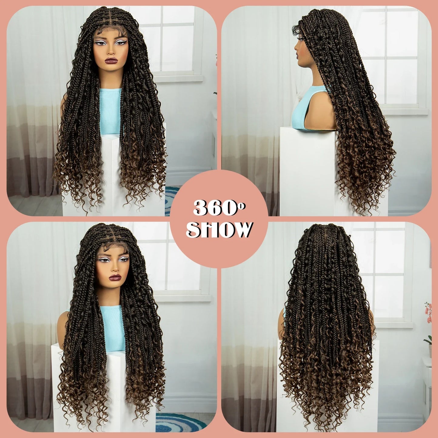 Ombre Knotless Braids Wig | Curly Ends | Full Lace | Baby Hair | Handmade