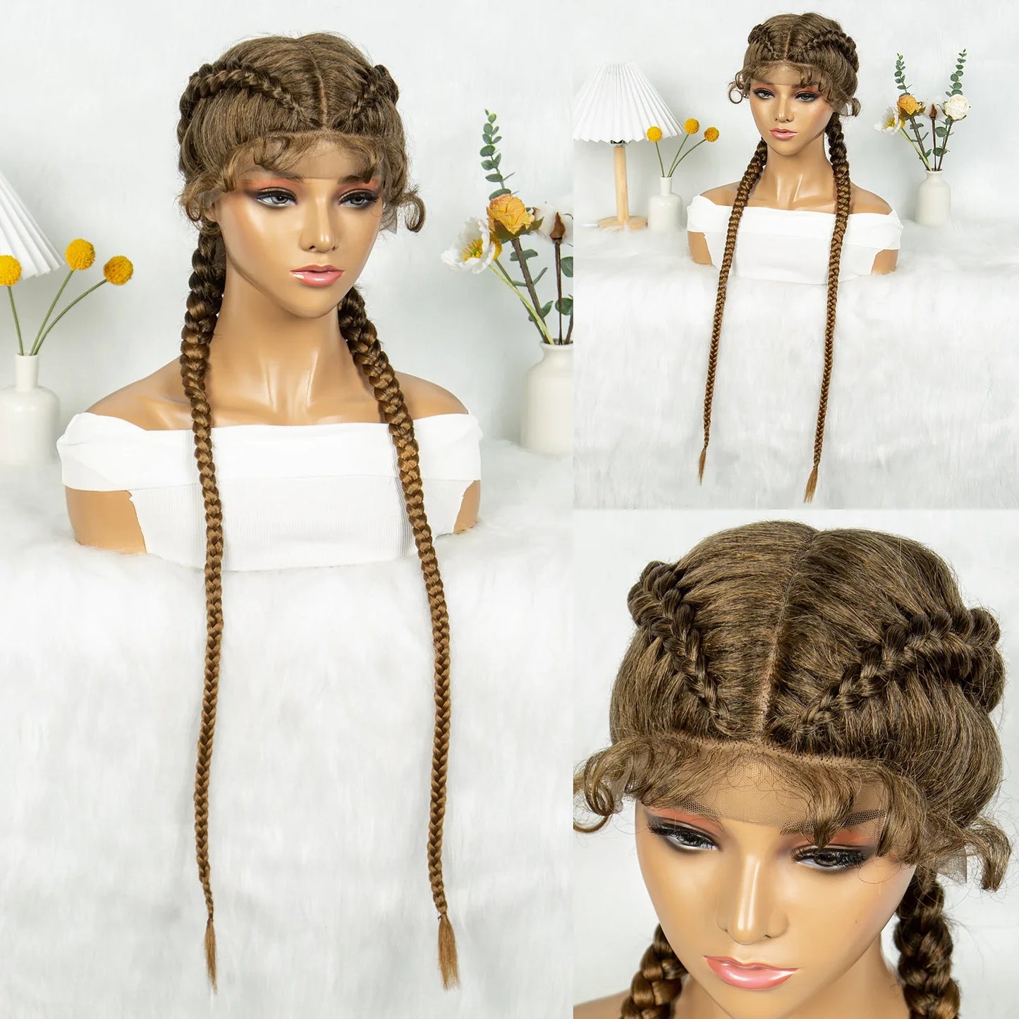 KIMA 32" Cornrow Boxer Braids Lace Front Wig | Twins Dutch Braids with Baby Hair