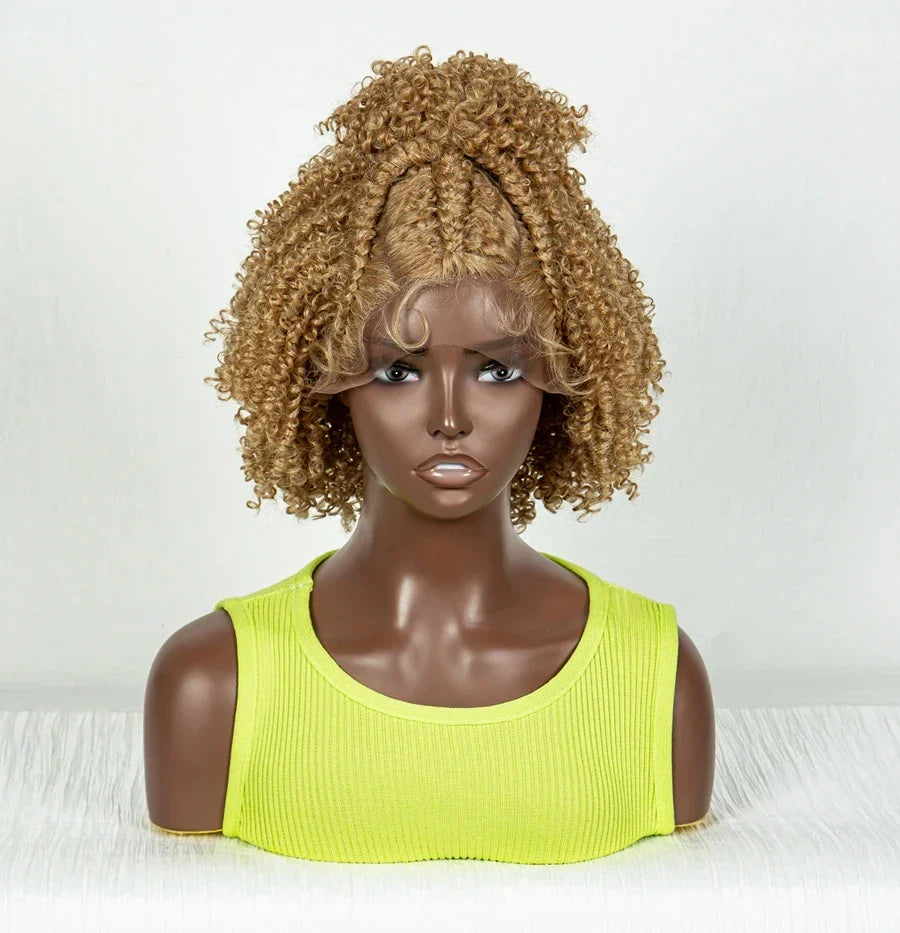 Short Afro Curly Knotless Braids Wig | Lace Front | Baby Hair