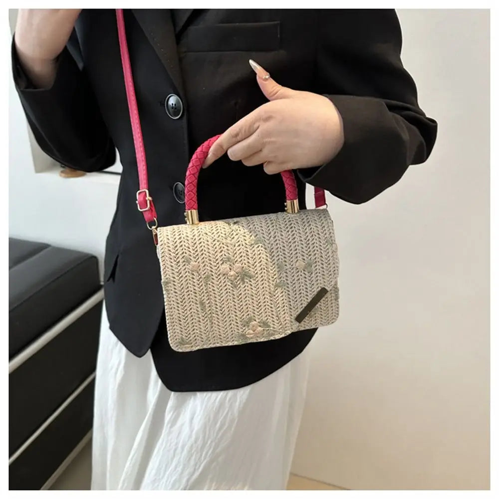 Women's Summer Bohemian Straw Bag | Woven Beach Crossbody & Rattan Braid Grass Vacation Bag (Girls Shoulder Messenger Handbag)