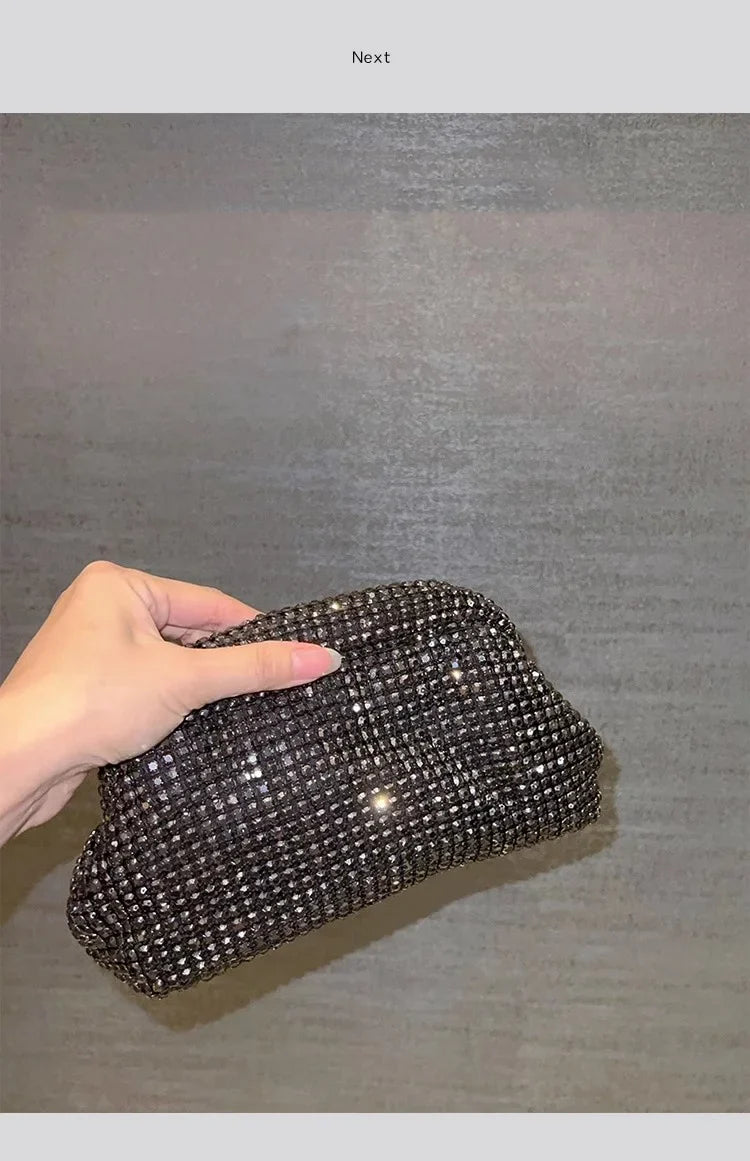 Luxury Glitter Cloud Bag Women's Handbag | Crystal Shiny Rhinestones Diamond Evening Bag (Wedding Party Clutch Purse Shoulder Bag)