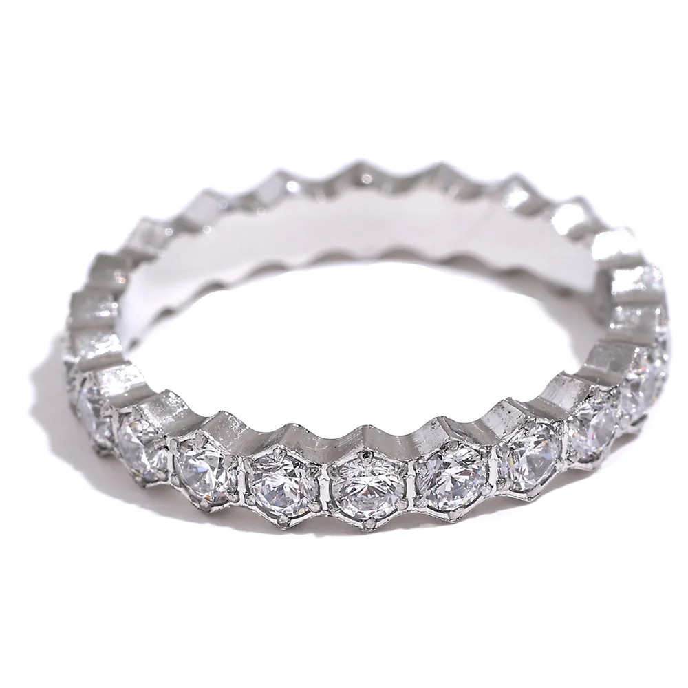 Exquisite White Cubic Zirconia Bling Stainless Steel Classic Thin Chic Ring Luxury Engagement Wedding Fashion Jewelry Gift