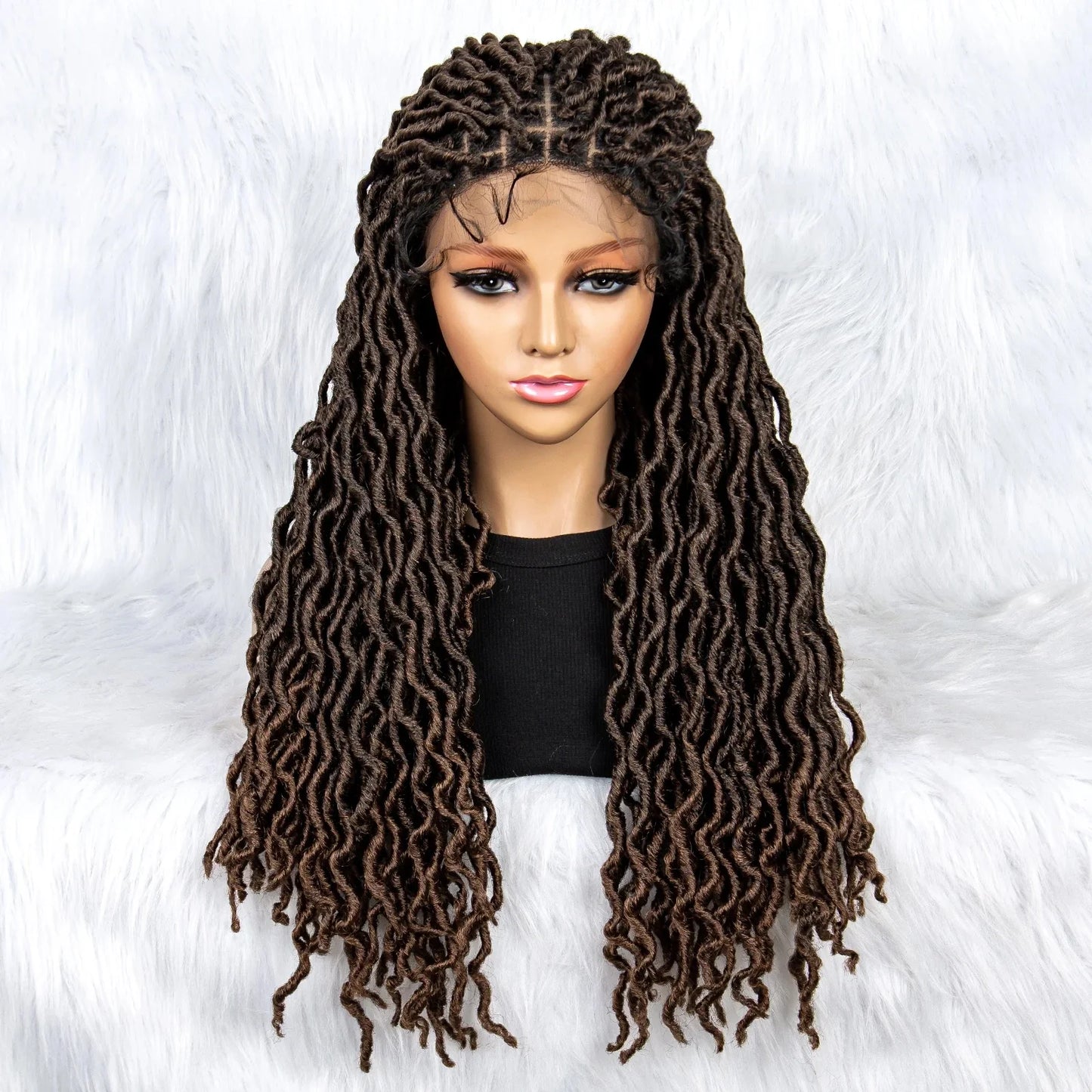 Knotless Box Braided Wig with Curly Ends & Baby Hair | Synthetic Lace Front Wig for Black Women