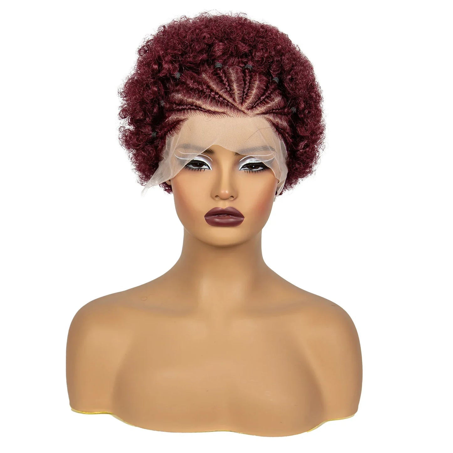 Natural Black Synthetic Braided Wig | 13x4 Transparent Lace Front Short Afro Kinky Curly Braids