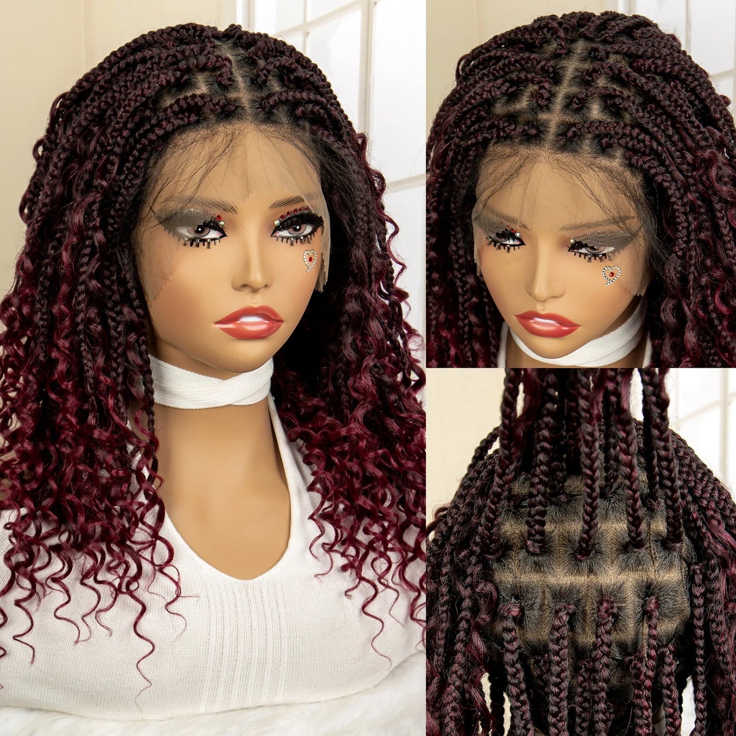 14" Burgundy Box Braids Wig | Full Lace | Kanekalon Fiber | Boho Braids | For Women
