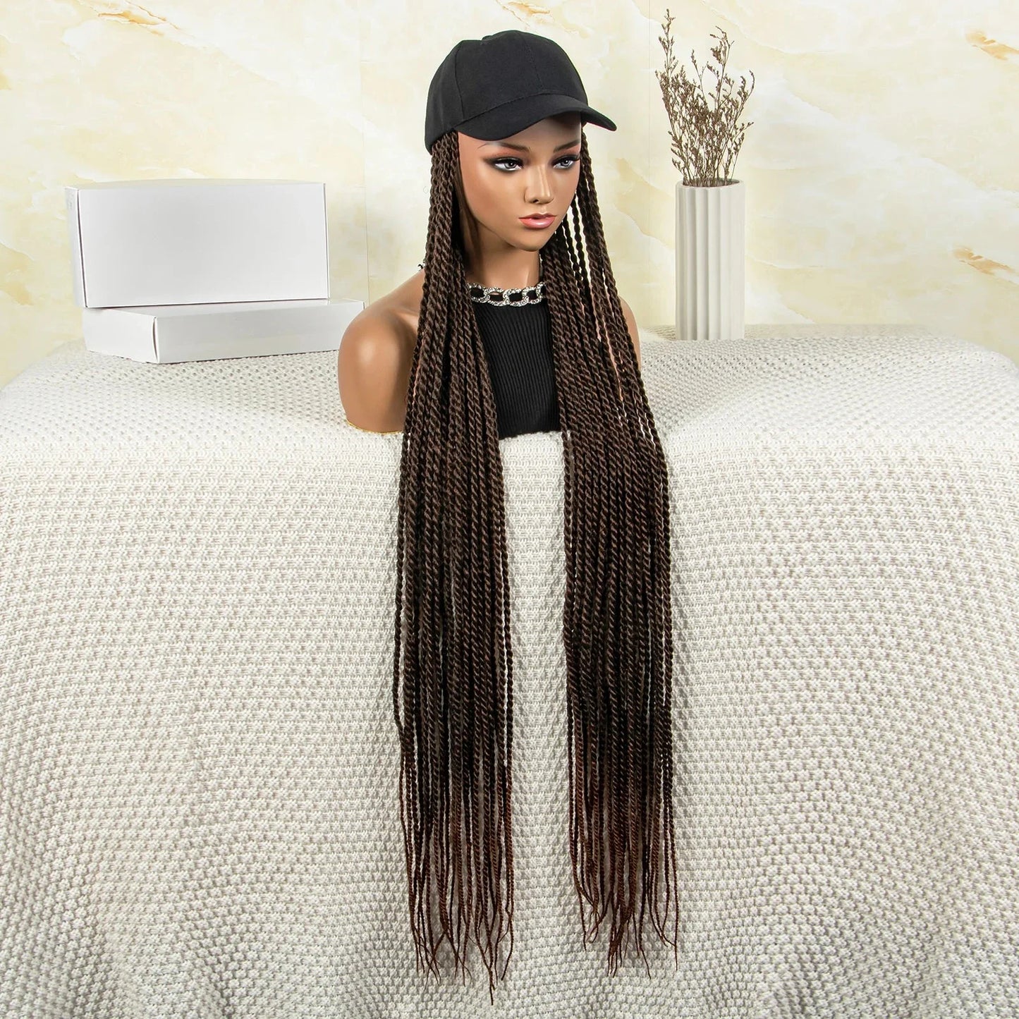 Synthetic Long Twists Braids Extension With Adjustable Cap Fashionable Machine Made Crochet Braided Extension Cap Wig For Women