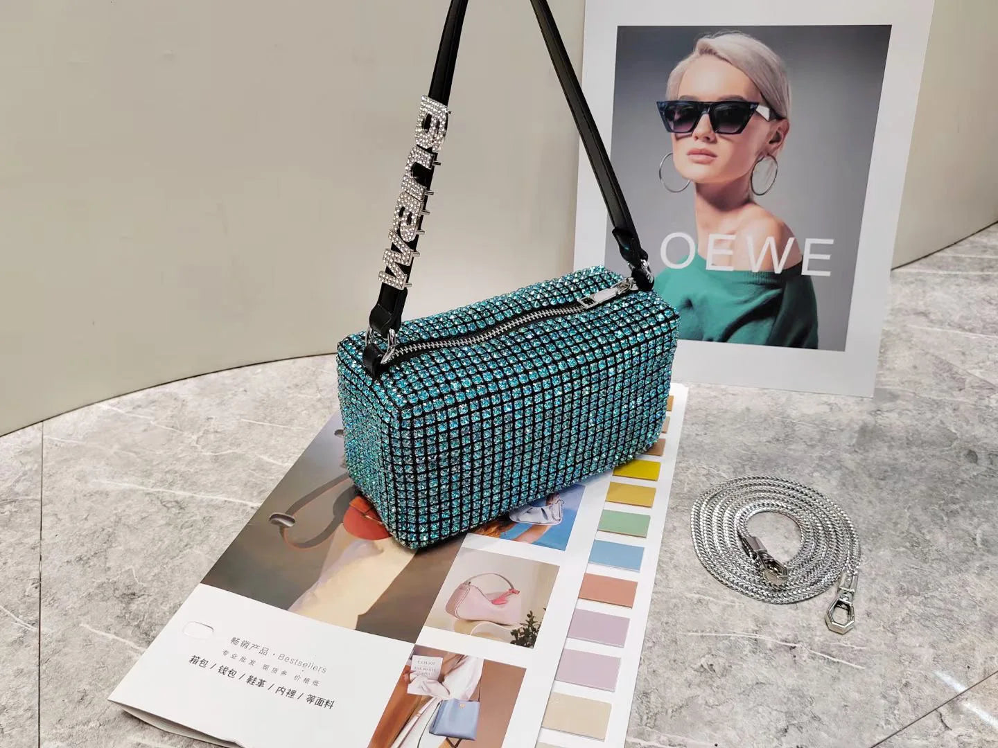 Super A Rhinestone Light Luxury Bag | Women's Summer High-End Texture Messenger & Portable Dinner Bag (Shiny Full Diamond Crossbody)