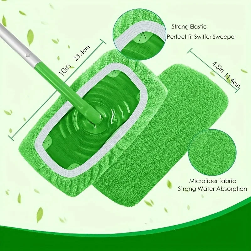 2 colors optional. 4 high-quality reusable mop pads: washable, durable, for dry & wet use, highly absorbent.