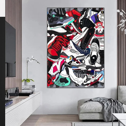 Classic Abstract Wall Art, Graffiti Popular Fashion Sneakers, HD Canvas Print Poster, Home Living Room Bedroom Decoration