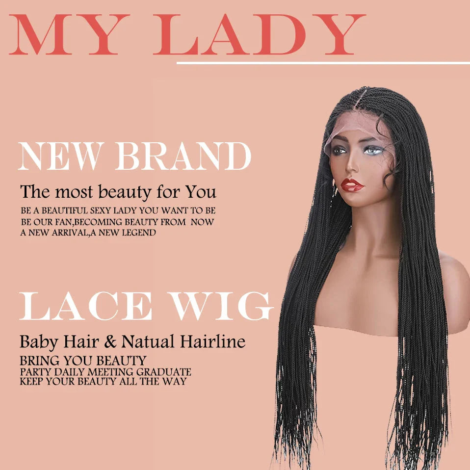 30" Box Braids Lace Front Wig | Baby Hair | Afro Synthetic Braids | Black Women