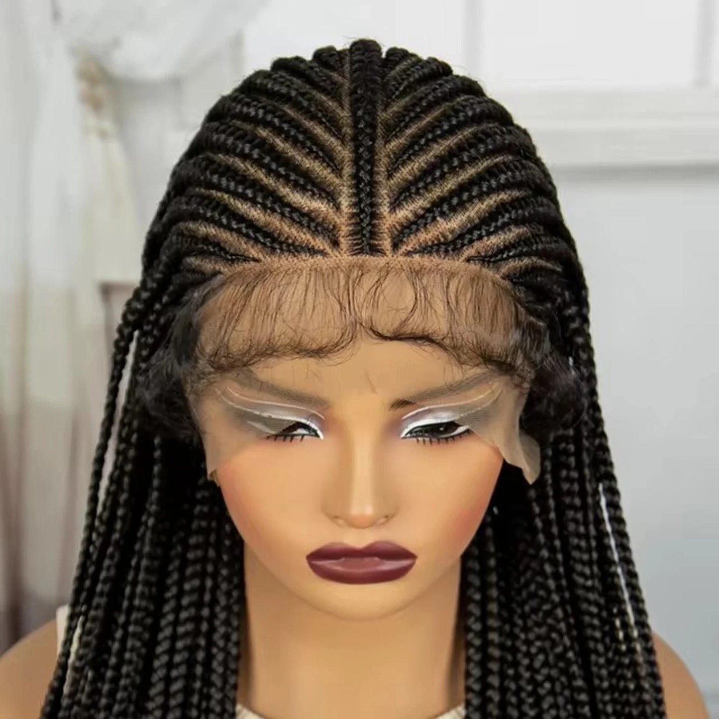 36" Natural Straight Cornrow Braids Wig | Lace Front | Baby Hair