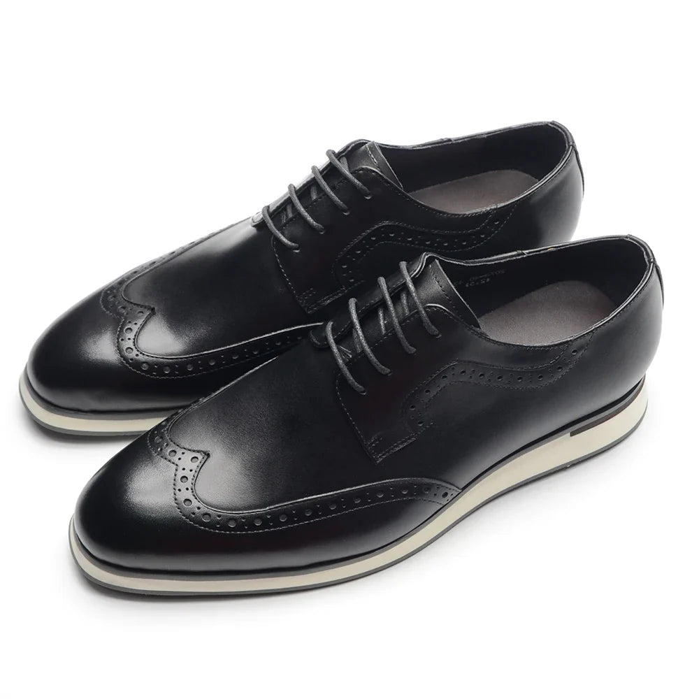 Luxury Men's Real Cow Leather Three-Color Wingtip Derby Shoes | Top Designer Original Casual Sneakers (Breathable)