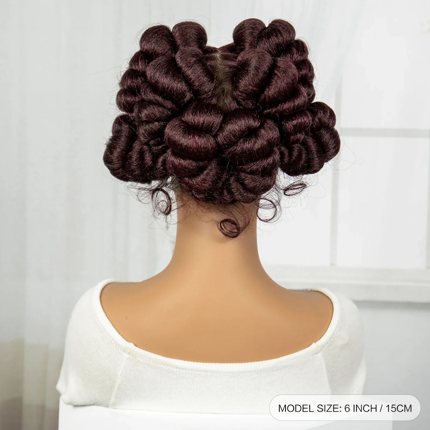 Short Cute Burgundy Bantu Knotless Braids Wig | Full Lace Handmade