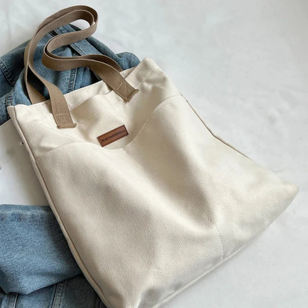 1Pc Women's Tote Bag Canvas Sewing Thread | Large Capacity Advanced Sense Handbag & Convenient Practical Female Commuter Bag