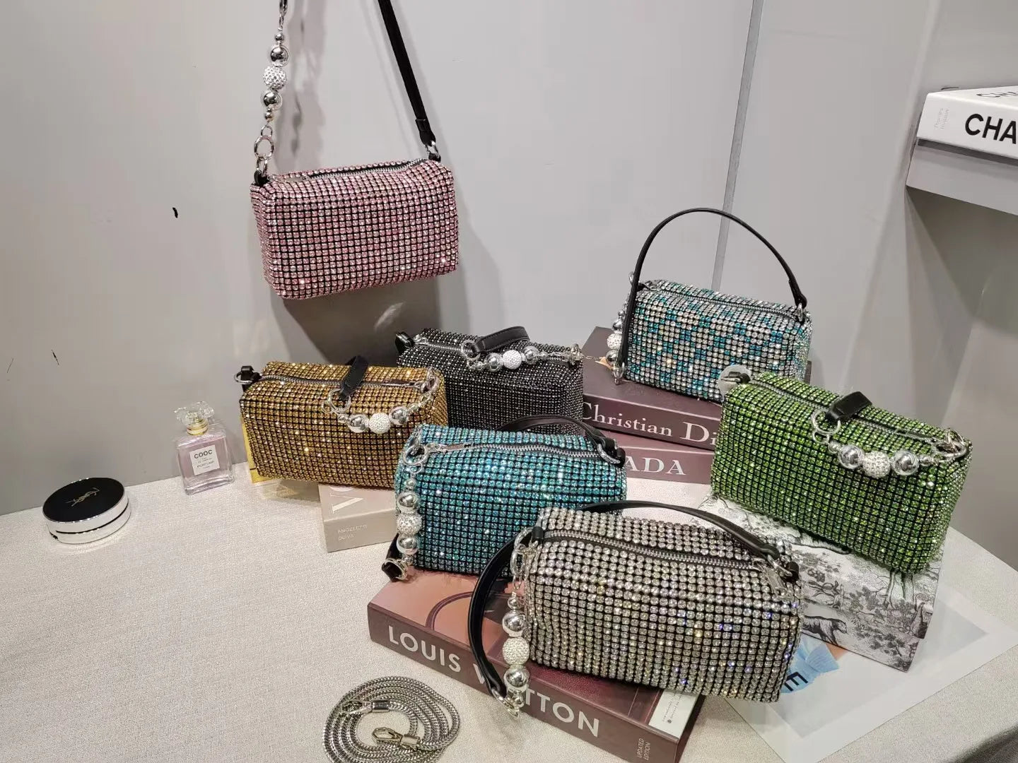 Super A Rhinestone Light Luxury Bag | Women's Summer High-End Texture Messenger & Portable Dinner Bag (Shiny Full Diamond Crossbody)